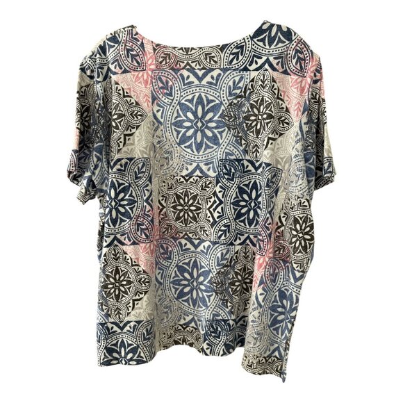 Alfred Dunner Women’s XL Top – Multicolor Tile Print Short Sleeve Shirt - Picture 4 of 5